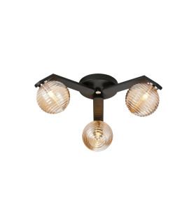 Cortland 51cm Flush Ceiling 3 Light G9 IP44 Black/Polished Chrome/Amber Ribbed Round Glass-1