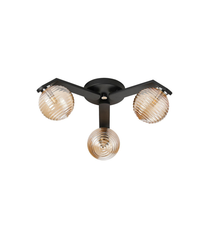 Cortland 51cm Flush Ceiling 3 Light G9 IP44 Black/Polished Chrome/Amber Ribbed Round Glass-3