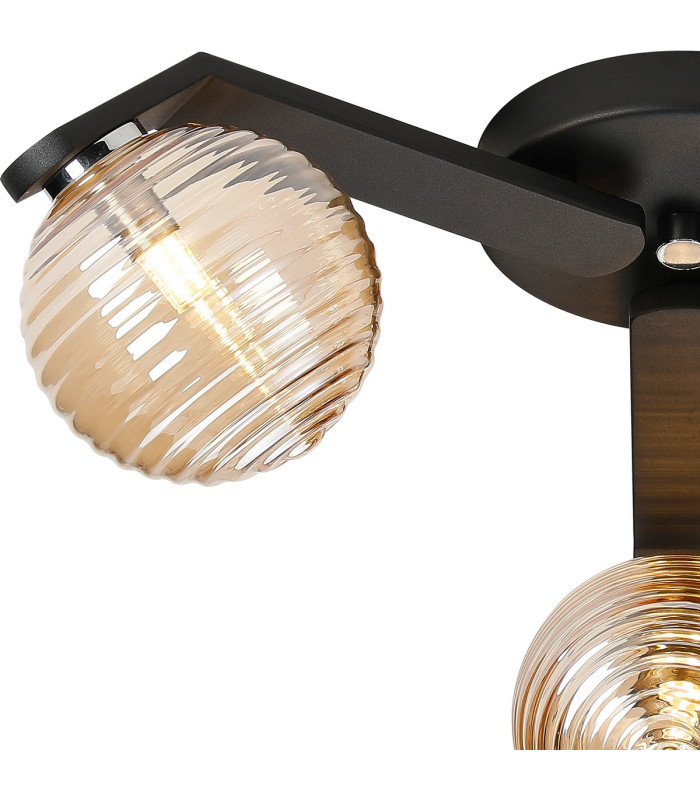 Cortland 51cm Flush Ceiling 3 Light G9 IP44 Black/Polished Chrome/Amber Ribbed Round Glass-4