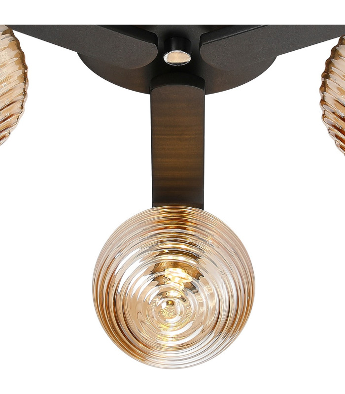 Cortland 51cm Flush Ceiling 3 Light G9 IP44 Black/Polished Chrome/Amber Ribbed Round Glass-5