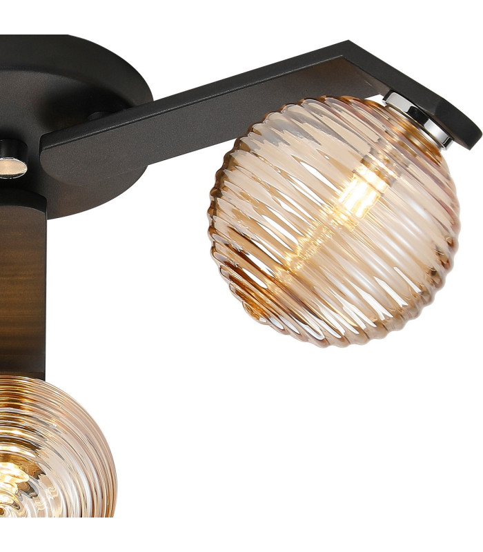 Cortland 51cm Flush Ceiling 3 Light G9 IP44 Black/Polished Chrome/Amber Ribbed Round Glass-6