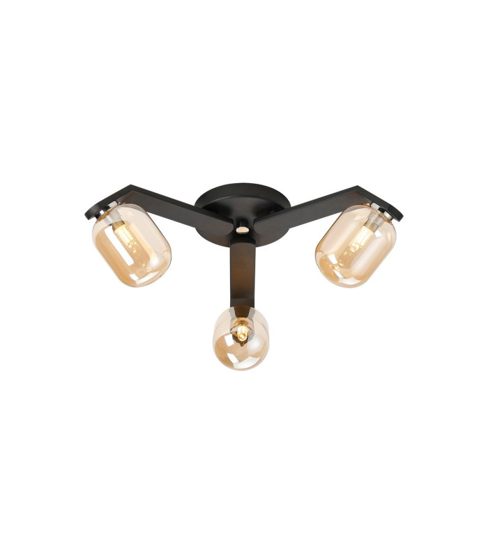Cortland 51cm Flush Ceiling 3 Light G9 IP44 Black/Polished Chrome/Amber Smooth Tubular Glass-1