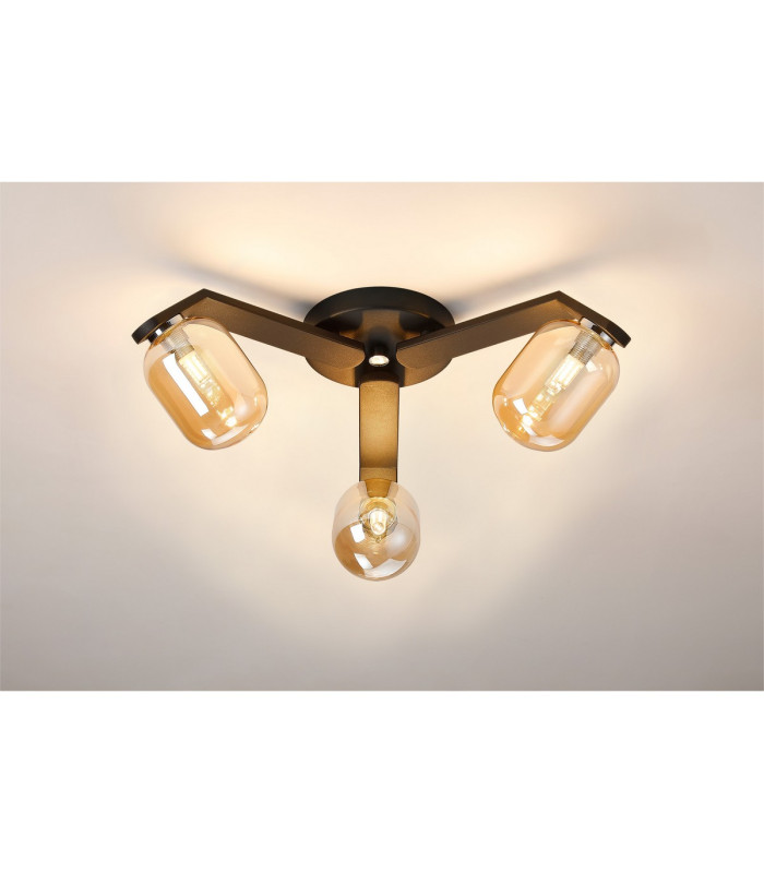 Cortland 51cm Flush Ceiling 3 Light G9 IP44 Black/Polished Chrome/Amber Smooth Tubular Glass-3