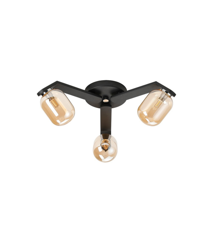 Cortland 51cm Flush Ceiling 3 Light G9 IP44 Black/Polished Chrome/Amber Smooth Tubular Glass-4