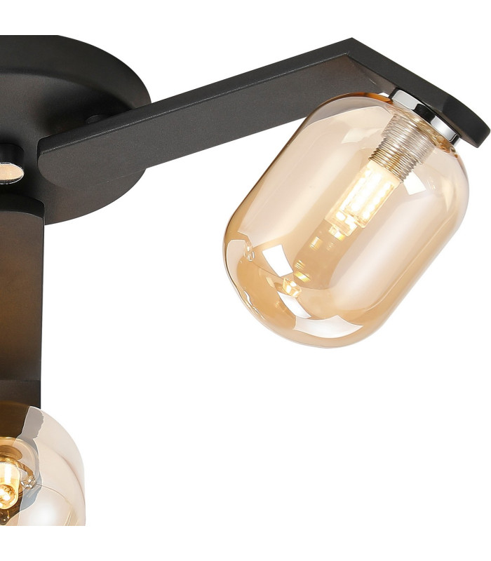 Cortland 51cm Flush Ceiling 3 Light G9 IP44 Black/Polished Chrome/Amber Smooth Tubular Glass-7