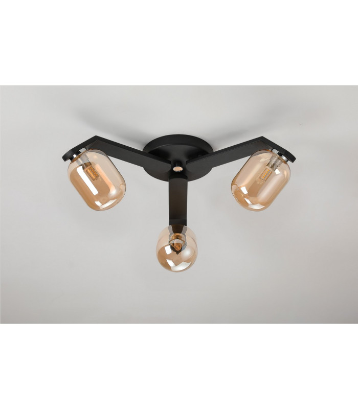 Cortland 51cm Flush Ceiling 3 Light G9 IP44 Black/Polished Chrome/Amber Smooth Tubular Glass-8
