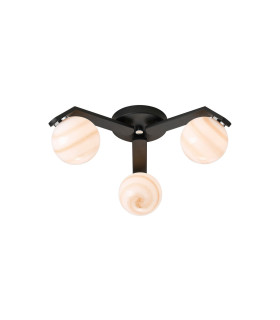 Cortland 51cm Flush Ceiling 3 Light G9 IP44 Black/Polished Chrome/Brown Round Marble Effect Glass-1