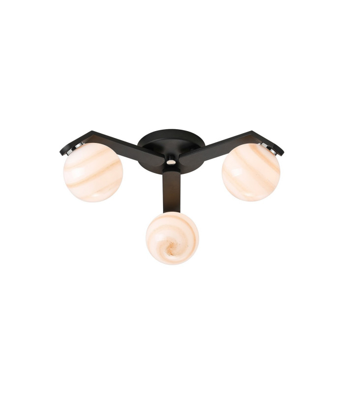 Cortland 51cm Flush Ceiling 3 Light G9 IP44 Black/Polished Chrome/Brown Round Marble Effect Glass-1