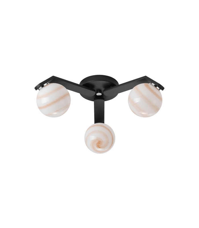 Cortland 51cm Flush Ceiling 3 Light G9 IP44 Black/Polished Chrome/Brown Round Marble Effect Glass-4