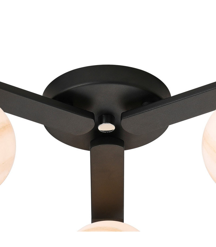 Cortland 51cm Flush Ceiling 3 Light G9 IP44 Black/Polished Chrome/Brown Round Marble Effect Glass-5