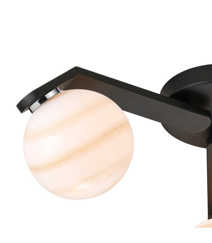 Cortland 51cm Flush Ceiling 3 Light G9 IP44 Black/Polished Chrome/Brown Round Marble Effect Glass-6