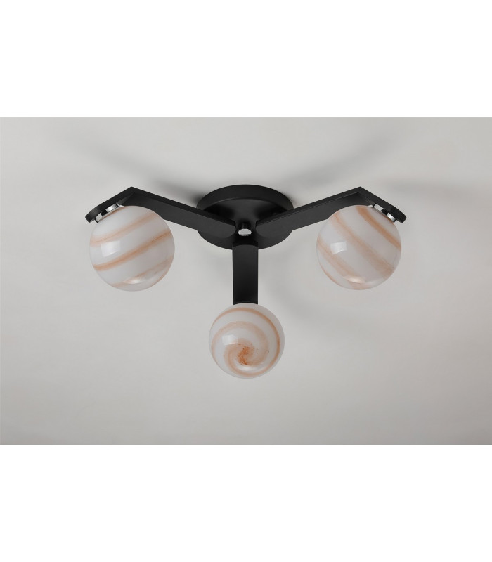 Cortland 51cm Flush Ceiling 3 Light G9 IP44 Black/Polished Chrome/Brown Round Marble Effect Glass-7