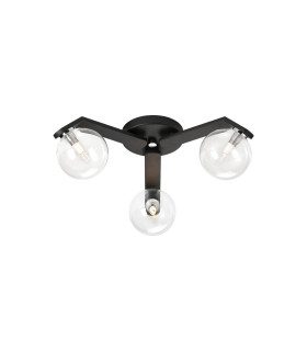 Cortland 51cm Flush Ceiling 3 Light G9 IP44 Black/Polished Chrome/Clear Smooth Round Glass-1