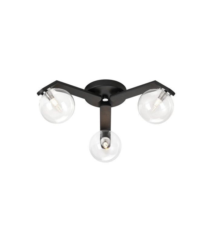Cortland 51cm Flush Ceiling 3 Light G9 IP44 Black/Polished Chrome/Clear Smooth Round Glass-1