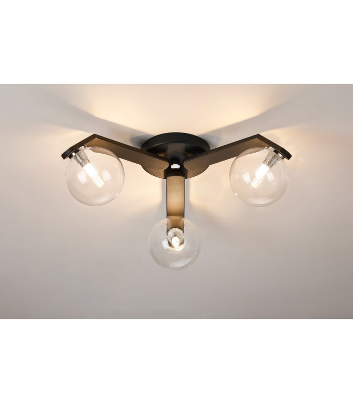 Cortland 51cm Flush Ceiling 3 Light G9 IP44 Black/Polished Chrome/Clear Smooth Round Glass-3