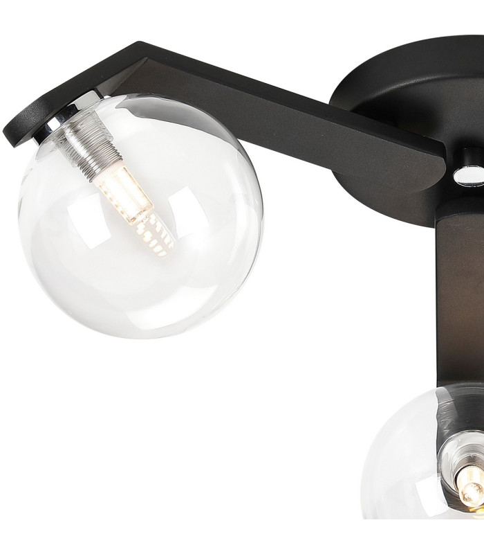 Cortland 51cm Flush Ceiling 3 Light G9 IP44 Black/Polished Chrome/Clear Smooth Round Glass-5