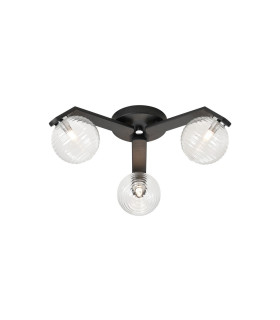 Cortland 51cm Flush Ceiling 3 Light G9 IP44 Black/Polished Chrome/Clear Ribbed Round Glass-1