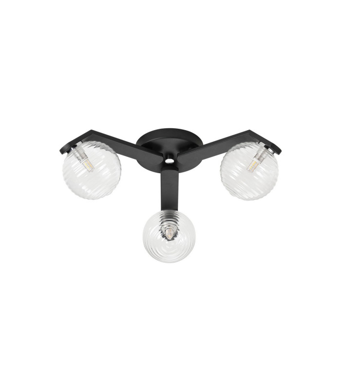 Cortland 51cm Flush Ceiling 3 Light G9 IP44 Black/Polished Chrome/Clear Ribbed Round Glass-4