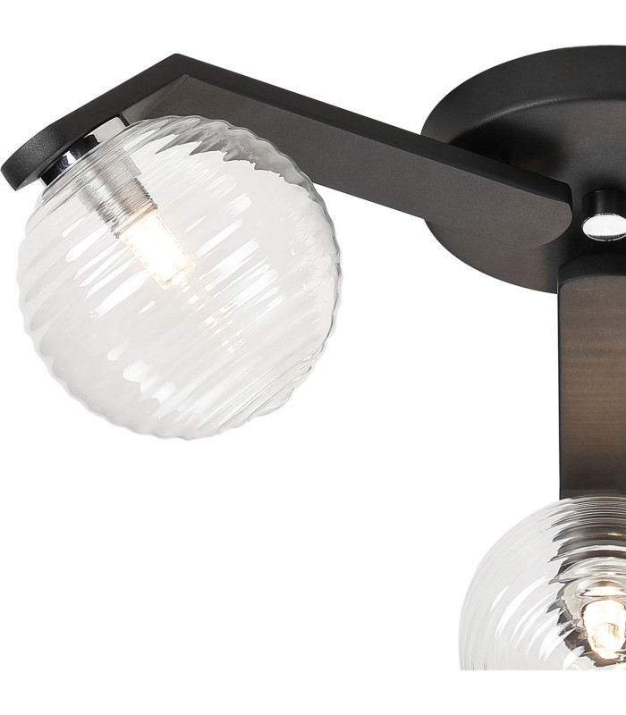 Cortland 51cm Flush Ceiling 3 Light G9 IP44 Black/Polished Chrome/Clear Ribbed Round Glass-5