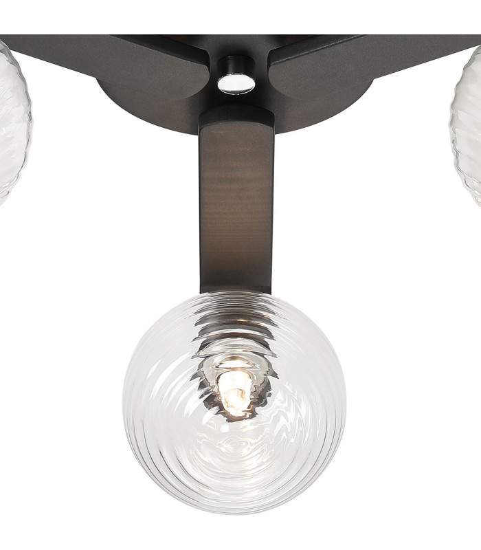 Cortland 51cm Flush Ceiling 3 Light G9 IP44 Black/Polished Chrome/Clear Ribbed Round Glass-6