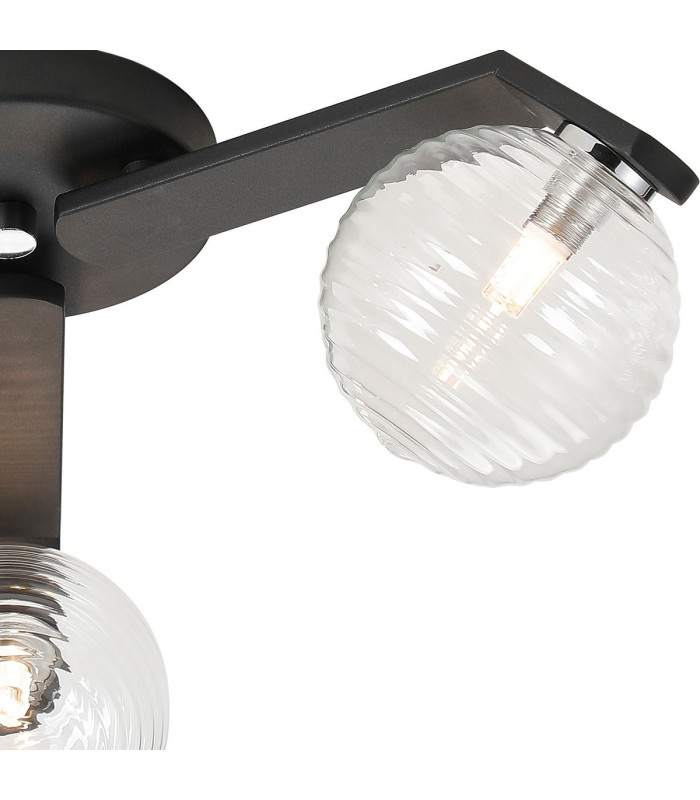 Cortland 51cm Flush Ceiling 3 Light G9 IP44 Black/Polished Chrome/Clear Ribbed Round Glass-7