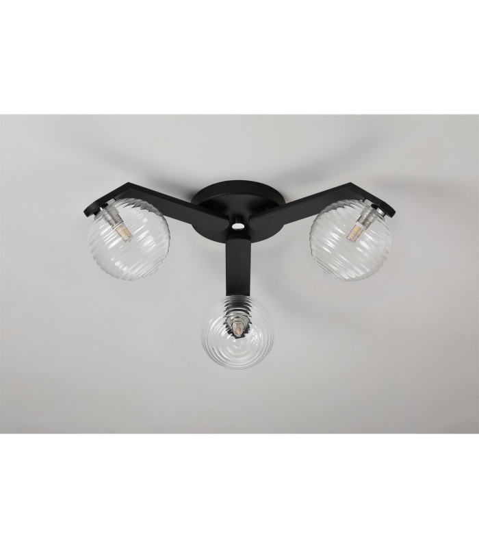 Cortland 51cm Flush Ceiling 3 Light G9 IP44 Black/Polished Chrome/Clear Ribbed Round Glass-8