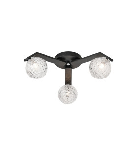 Cortland 51cm Flush Ceiling 3 Light G9 IP44 Black/Polished Chrome/Clear Cross Pattern Round Glass-1