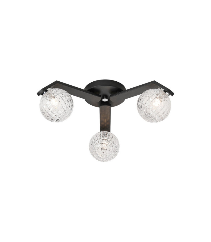 Cortland 51cm Flush Ceiling 3 Light G9 IP44 Black/Polished Chrome/Clear Cross Pattern Round Glass-1