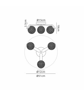 Cortland 51cm Flush Ceiling 3 Light G9 IP44 Black/Polished Chrome/Clear Cross Pattern Round Glass-2