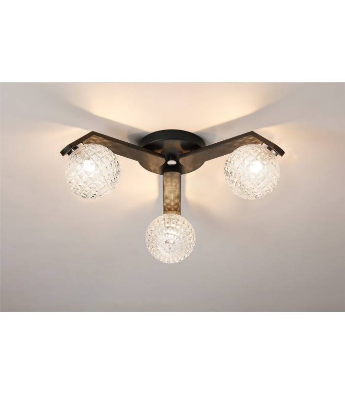 Cortland 51cm Flush Ceiling 3 Light G9 IP44 Black/Polished Chrome/Clear Cross Pattern Round Glass-3
