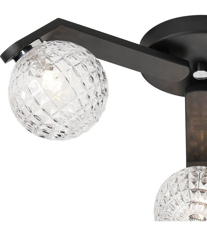 Cortland 51cm Flush Ceiling 3 Light G9 IP44 Black/Polished Chrome/Clear Cross Pattern Round Glass-5