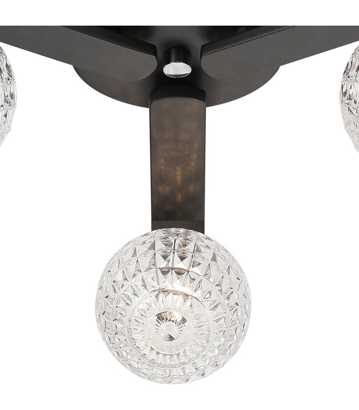 Cortland 51cm Flush Ceiling 3 Light G9 IP44 Black/Polished Chrome/Clear Cross Pattern Round Glass-6