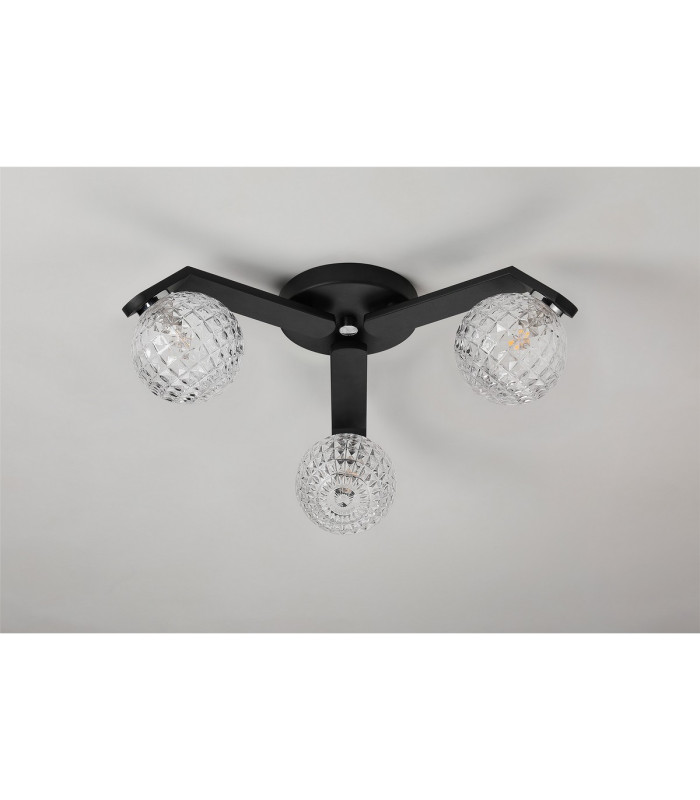 Cortland 51cm Flush Ceiling 3 Light G9 IP44 Black/Polished Chrome/Clear Cross Pattern Round Glass-8