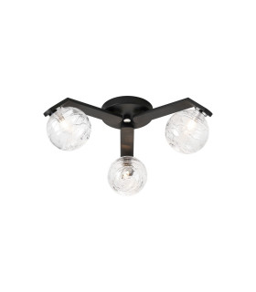 Cortland 51cm Flush Ceiling 3 Light G9 IP44 Black/Polished Chrome/Clear Dune Effect Round Glass-1