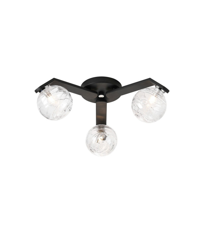 Cortland 51cm Flush Ceiling 3 Light G9 IP44 Black/Polished Chrome/Clear Dune Effect Round Glass-1