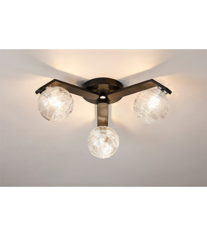 Cortland 51cm Flush Ceiling 3 Light G9 IP44 Black/Polished Chrome/Clear Dune Effect Round Glass-3