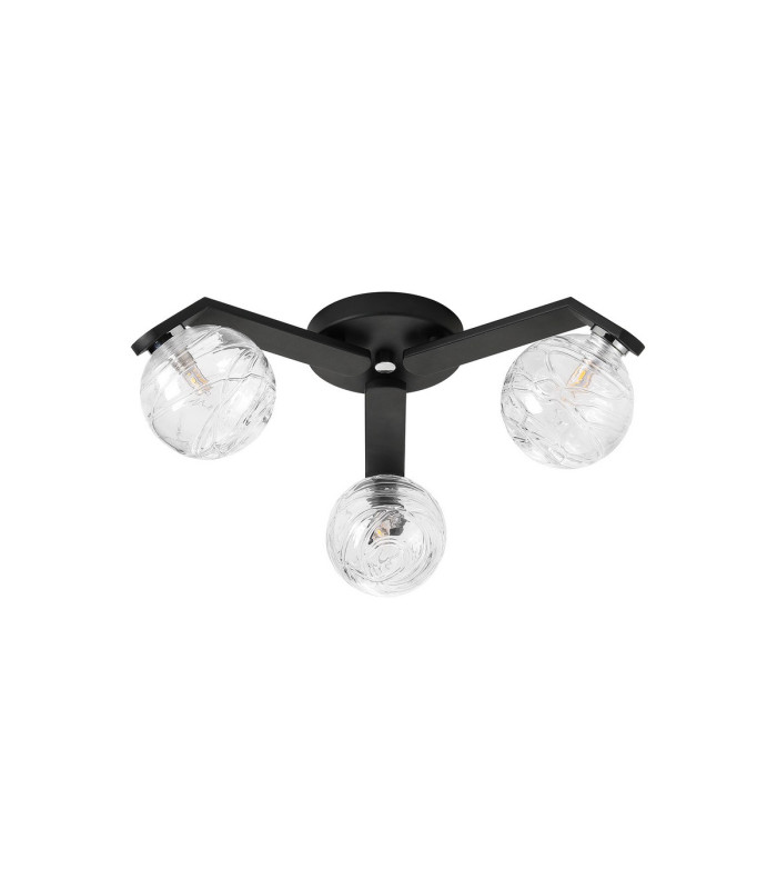 Cortland 51cm Flush Ceiling 3 Light G9 IP44 Black/Polished Chrome/Clear Dune Effect Round Glass-4