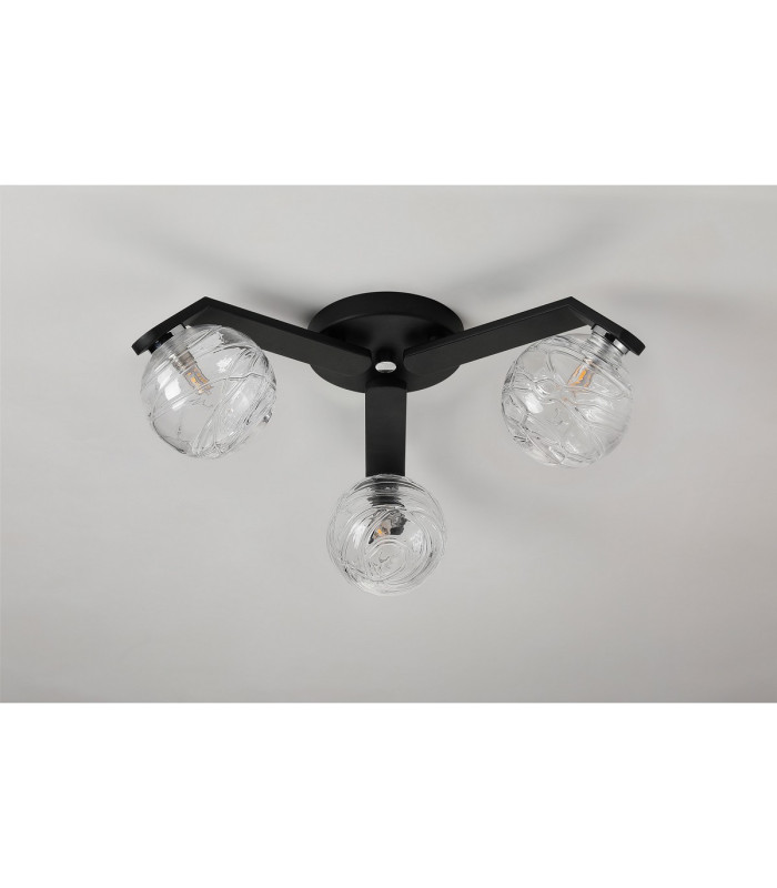 Cortland 51cm Flush Ceiling 3 Light G9 IP44 Black/Polished Chrome/Clear Dune Effect Round Glass-8