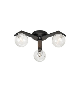 Cortland 51cm Flush Ceiling 3 Light G9 IP44 Black/Polished Chrome/Clear Waved Round Glass-1