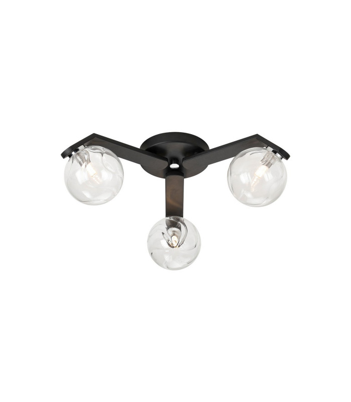 Cortland 51cm Flush Ceiling 3 Light G9 IP44 Black/Polished Chrome/Clear Waved Round Glass-1