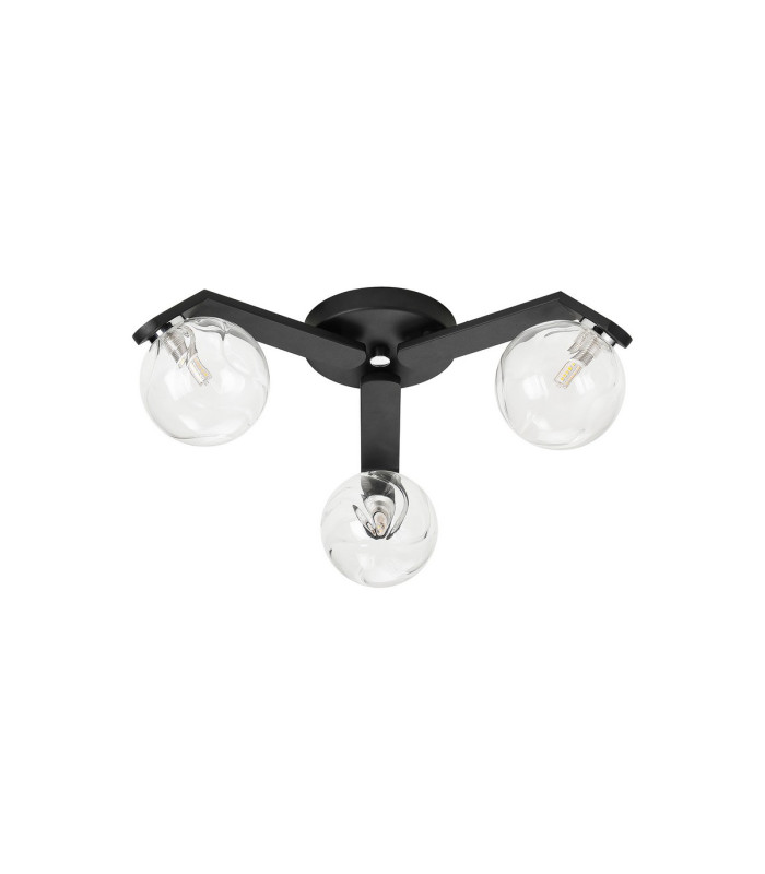 Cortland 51cm Flush Ceiling 3 Light G9 IP44 Black/Polished Chrome/Clear Waved Round Glass-3