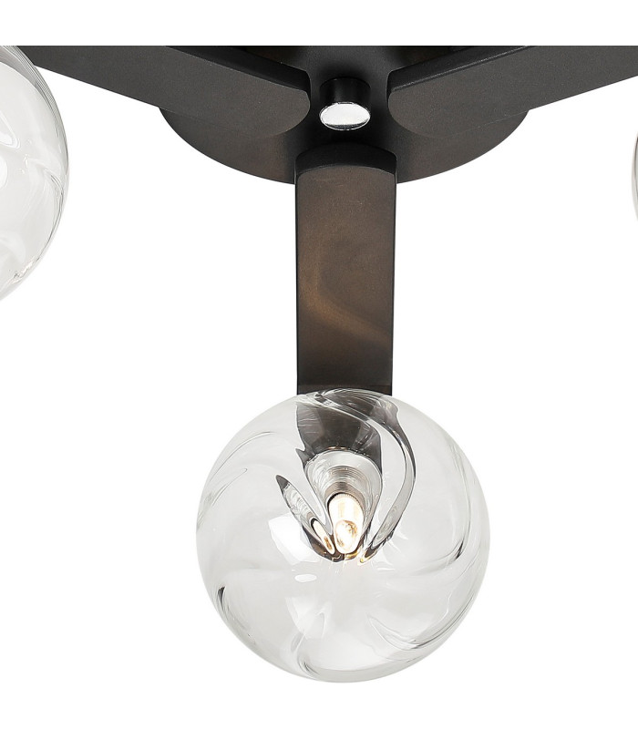 Cortland 51cm Flush Ceiling 3 Light G9 IP44 Black/Polished Chrome/Clear Waved Round Glass-5