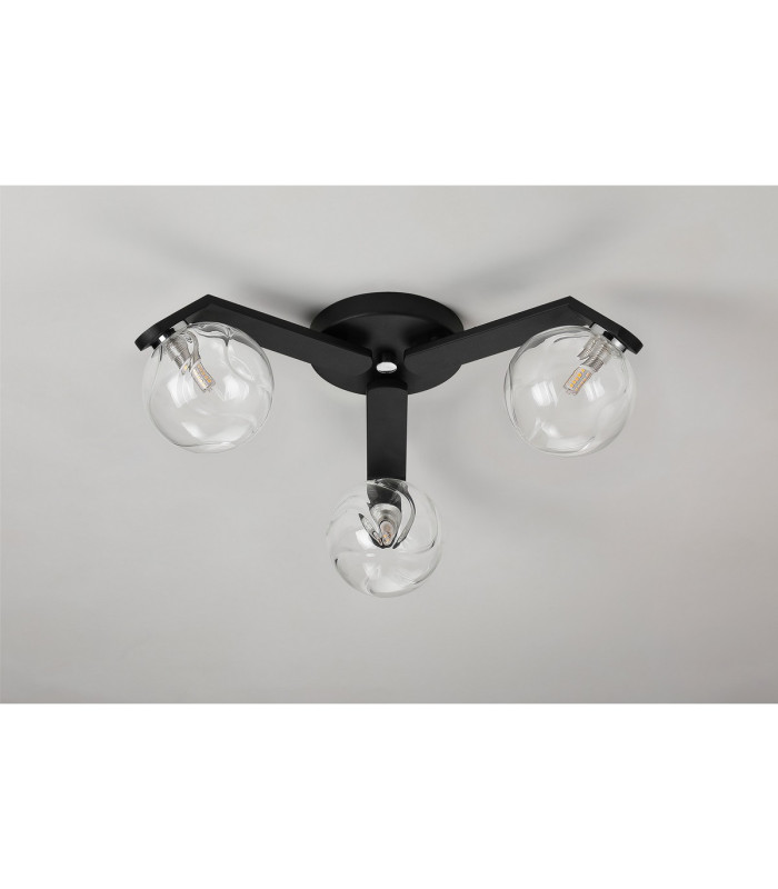 Cortland 51cm Flush Ceiling 3 Light G9 IP44 Black/Polished Chrome/Clear Waved Round Glass-7