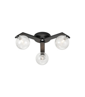 Cortland 51cm Flush Ceiling 3 Light G9 IP44 Black/Polished Chrome/Clear Swirl Round Glass-1