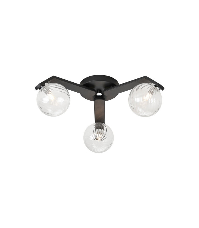 Cortland 51cm Flush Ceiling 3 Light G9 IP44 Black/Polished Chrome/Clear Swirl Round Glass-1
