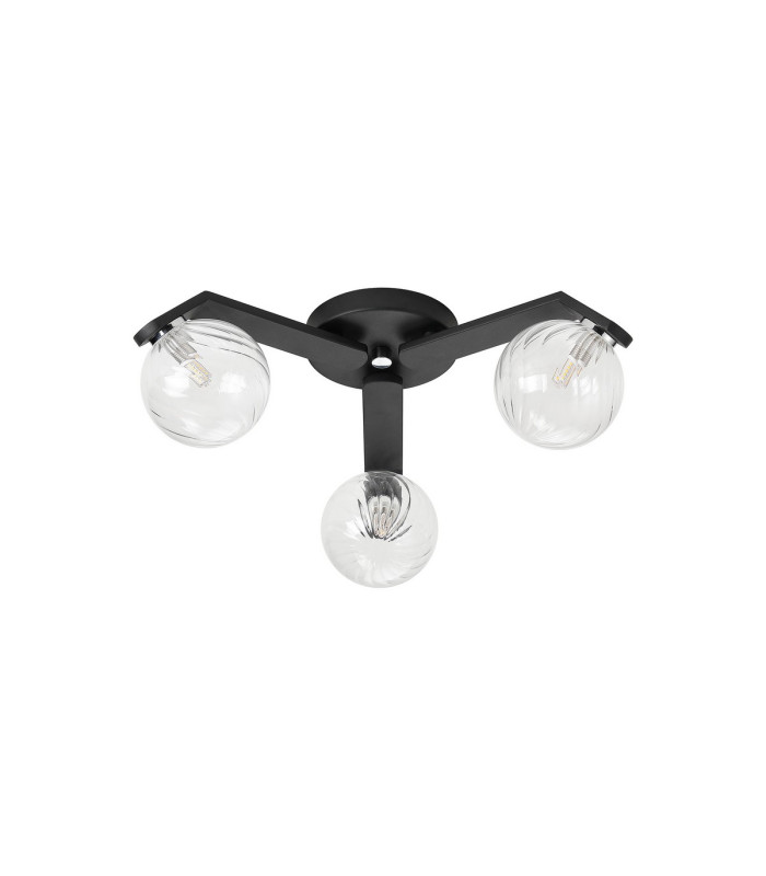 Cortland 51cm Flush Ceiling 3 Light G9 IP44 Black/Polished Chrome/Clear Swirl Round Glass-4