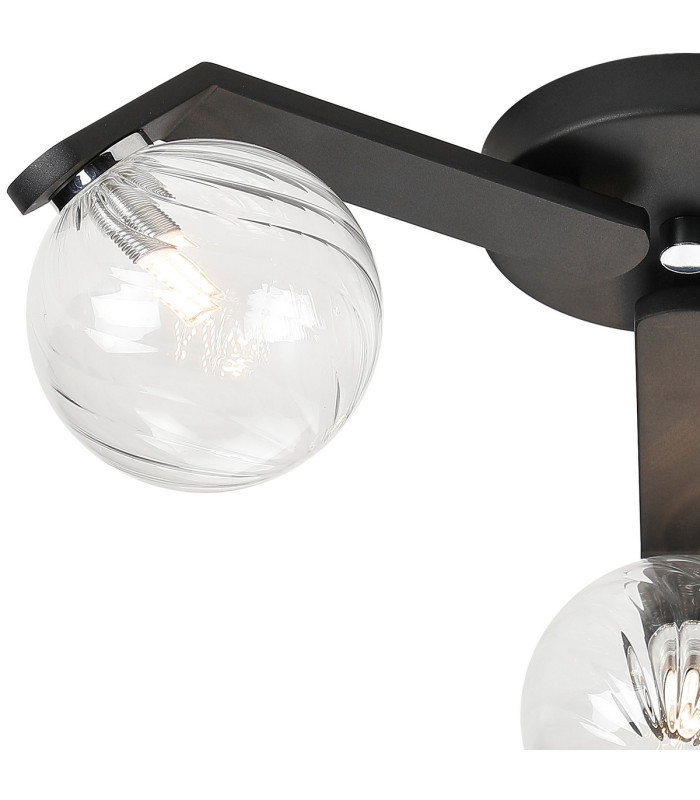 Cortland 51cm Flush Ceiling 3 Light G9 IP44 Black/Polished Chrome/Clear Swirl Round Glass-5