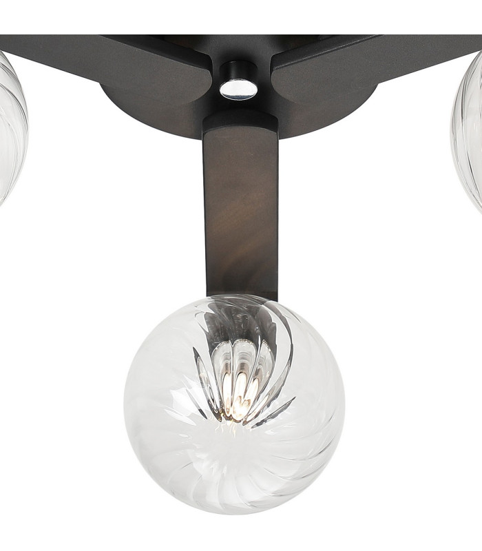 Cortland 51cm Flush Ceiling 3 Light G9 IP44 Black/Polished Chrome/Clear Swirl Round Glass-6