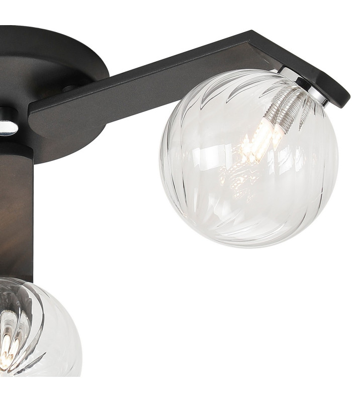 Cortland 51cm Flush Ceiling 3 Light G9 IP44 Black/Polished Chrome/Clear Swirl Round Glass-7