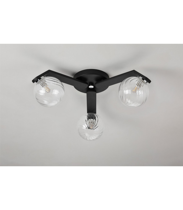 Cortland 51cm Flush Ceiling 3 Light G9 IP44 Black/Polished Chrome/Clear Swirl Round Glass-8